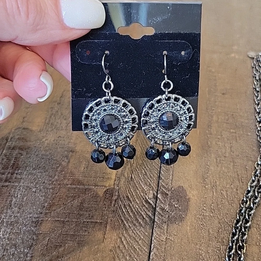 Jet Black Statement Necklace and Earrings Set